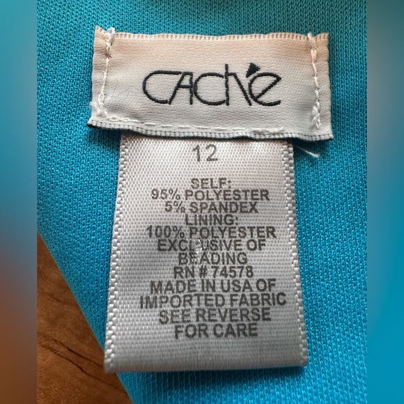 Cache Strapless Mermaid Gown Beaded Bust Tropical Print Sz M READ Y2K USA Made - Picture 3 of 16